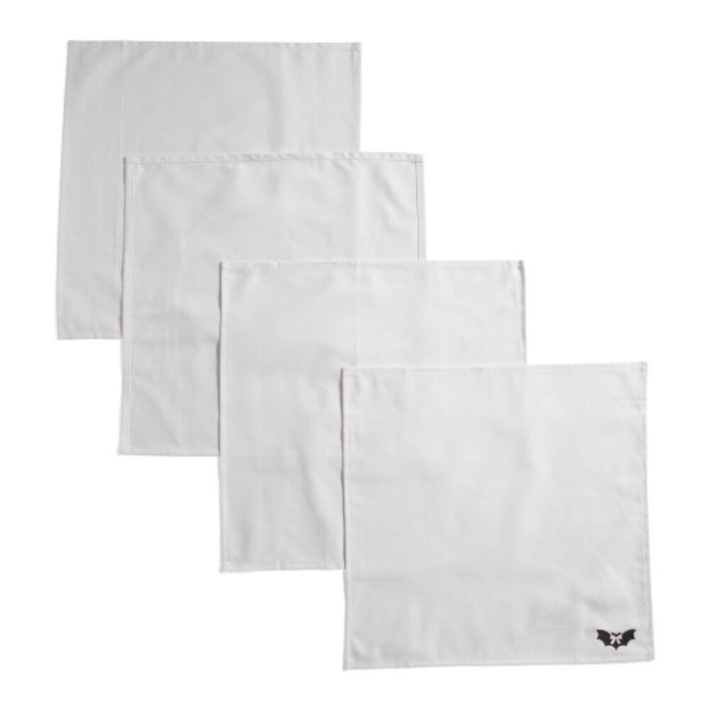 CUPCAKES & CASHMERE Set Of 4 Embroidered Bat With Bow Napkins, NEW